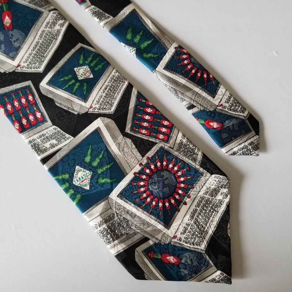 Tabasco Sauce Black Blue Green Men's 100% Silk Tie